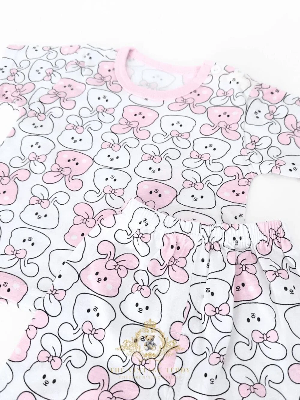 NWT Cute Girls Matching Set Kids T-shirt & Shorts 2-Piece 100% Cotton Bunny 4T